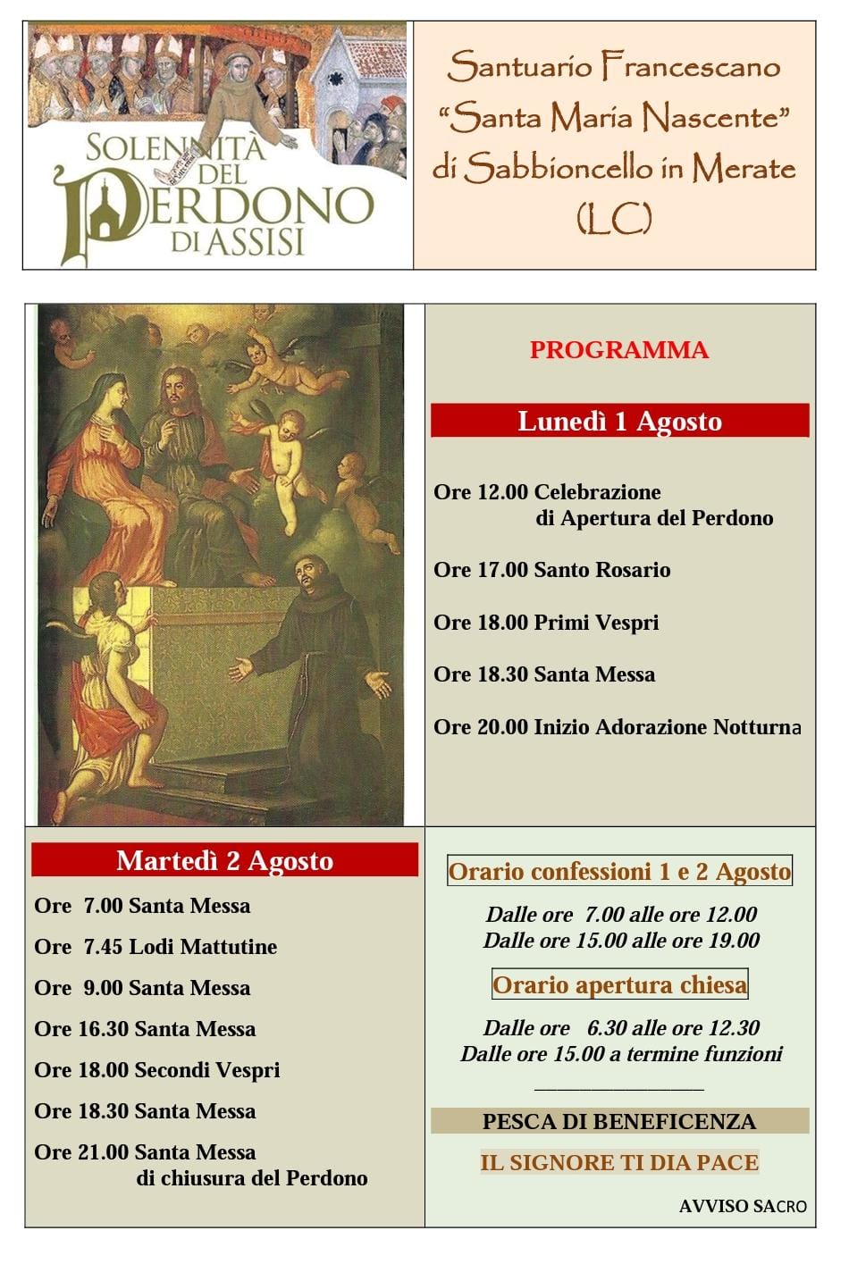 Festa Del Perdono Di Assisi 2022 – Programma Del Santuario Francescano Di Sabbioncello