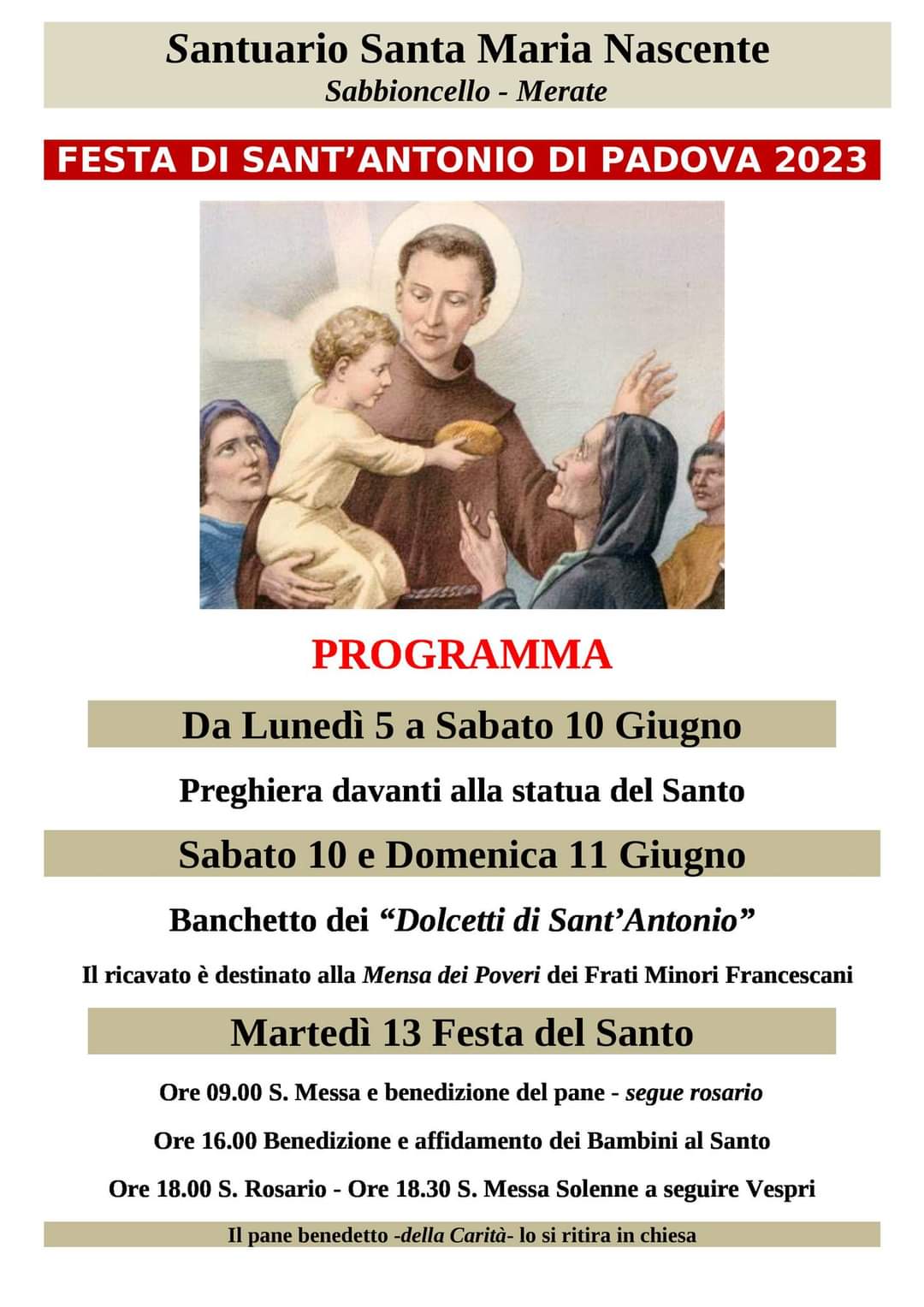 Festa Di Sant’Antonio Di Padova 2023 – Santuario Francescano Di Sabbioncello